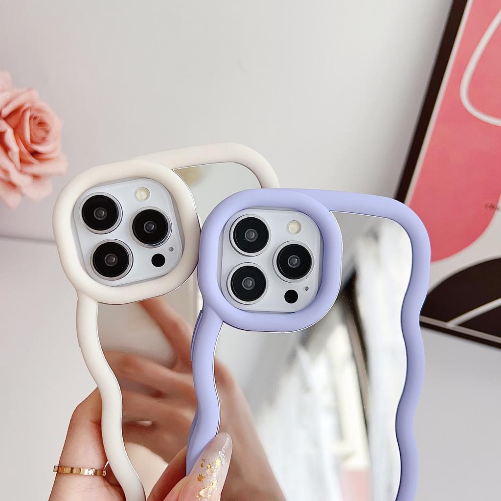 For iPhone 15 Pro Max Case with Mirror Wave Frame PC+TPU Phone Cover