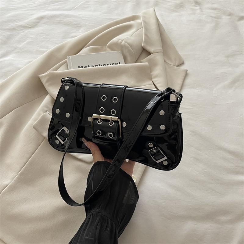 

Punk style willow nails shoulder bag 2 summer new niche fashion versatile handbag underarm bag чорний