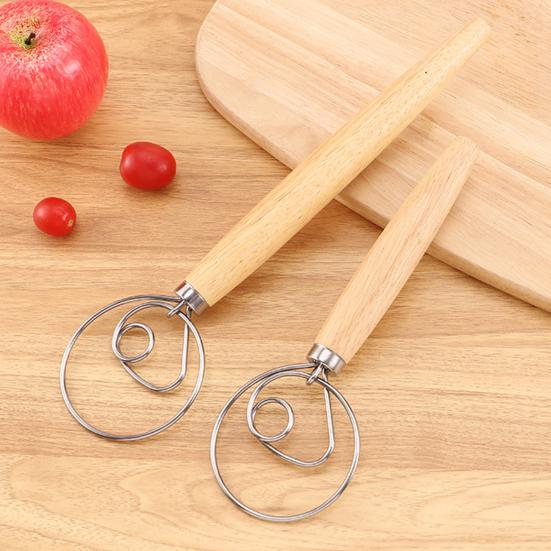 Wood Mixing Stick 13-Inch Double/Single Loop Whisk for Eggs Flour & Dough Blending Handcrafted Kitchen Utensil for Baking & Cooking