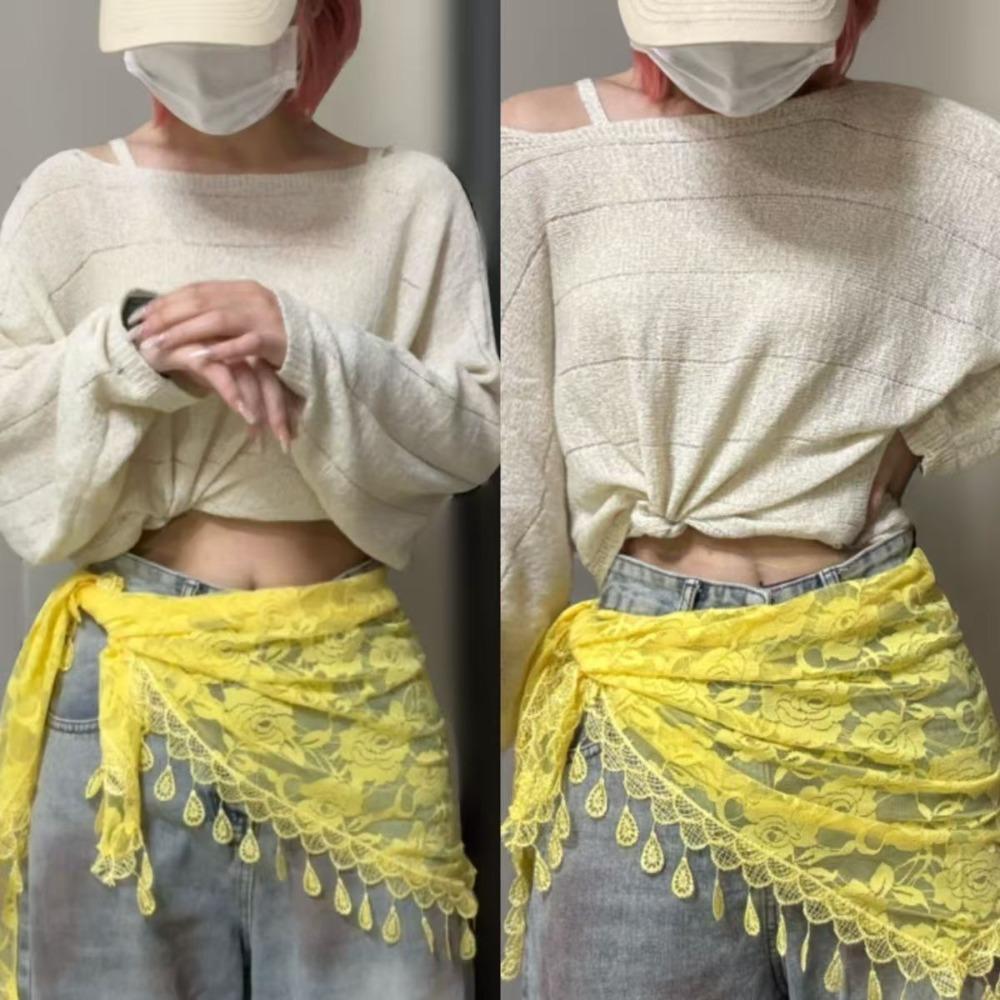 Durchsichtiger Netz-Hüftschal mit Blumenmuster, Taillengürtel-Schal, Vielseitiges Boho-Bandana für Damen