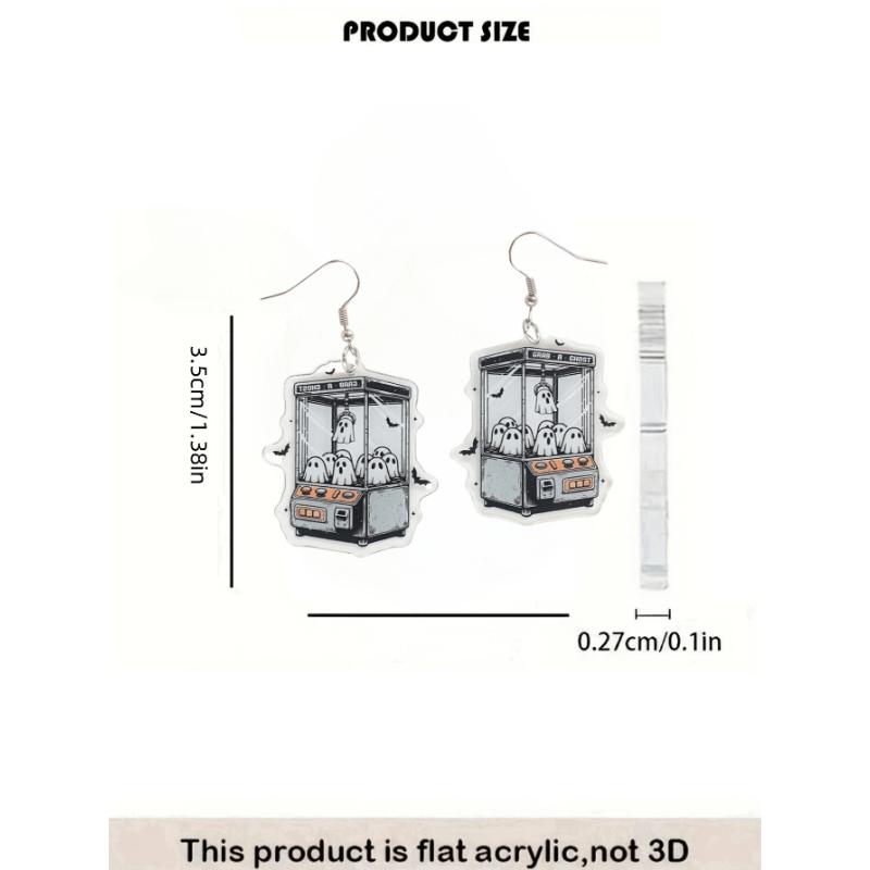 2D Charming Colorful Bow Tie Ghost Earrings, Acrylic Double-Sided Print Design, No Glitter, Cartoon Lightweight Earrings, Perfect Halloween Gift