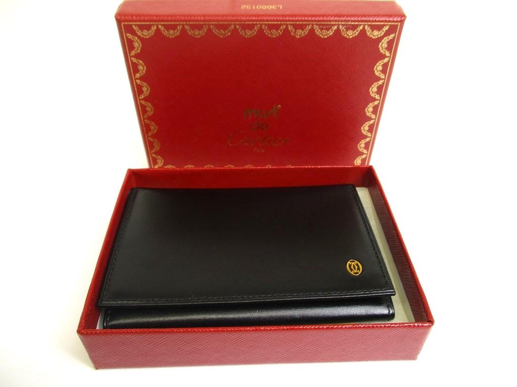 Оригинальный картхолдер Cartier Pasha de Cartier из черной кожи с золотой фурнитурой #a675 Восстановленный