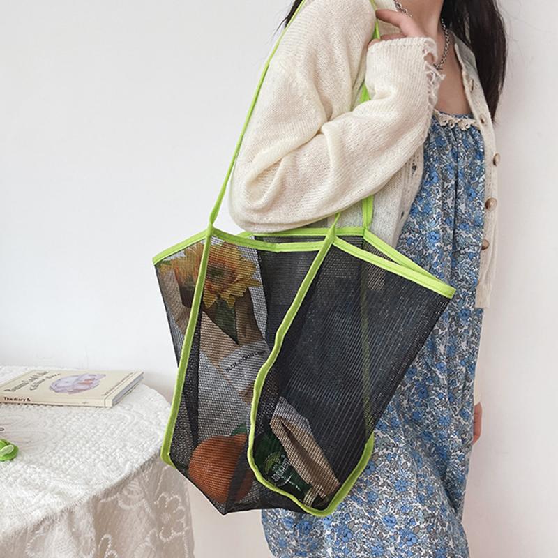 Large Capacity Beach Bag Lightweight Mesh Tote Bag Fashionable and Versatile Shopping Bag For Women Travel