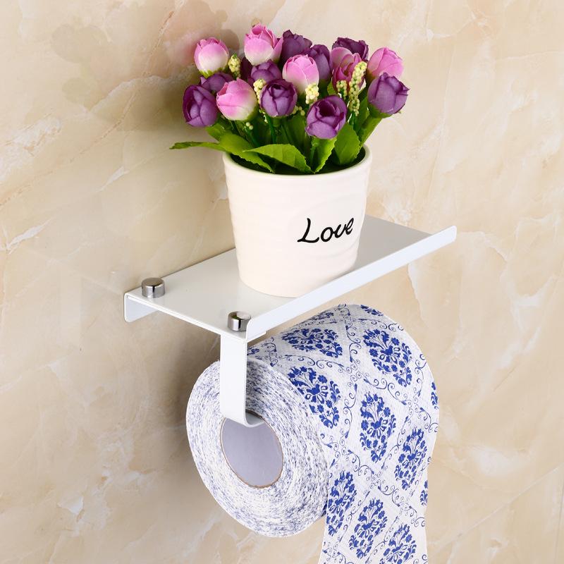 304 Stainless Steel Toilet Paper Holder with Phone Shelf and No-Drill Installation