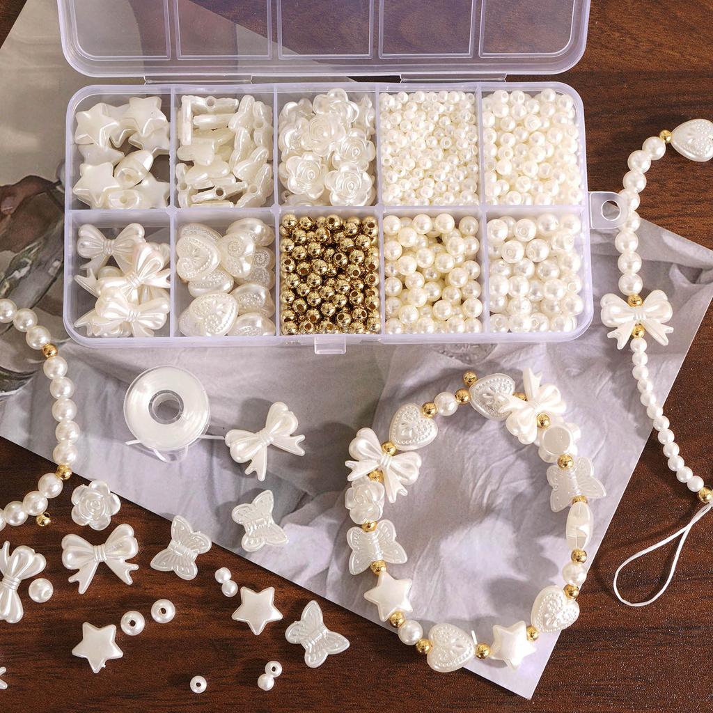 800 Stück/Box Perlen-Set mit künstlichen Perlen für DIY-Schmuckherstellung Lose Abstandshalter Armband Halskette Ohrring Zubehör Bastelbedarf