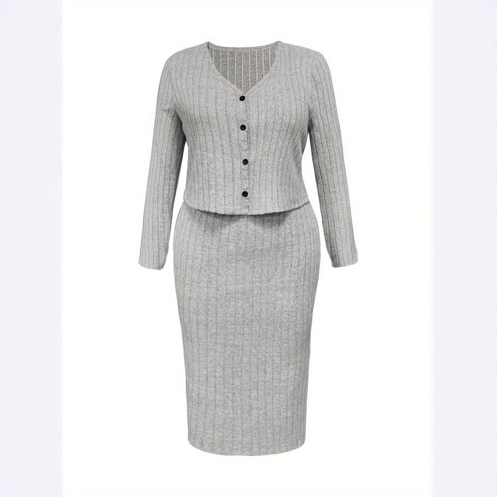 European & American Plus Size Women's Autumn/Winter Fashionable Bodycon Skirt & Coat Set