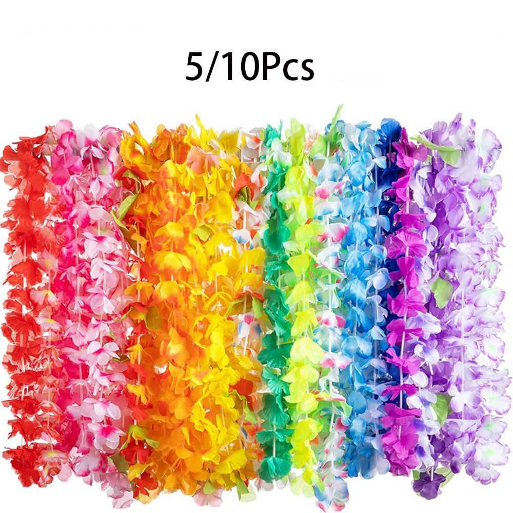 

5/10Pcs Leis for Luau Hawaiian Color Decoration Silk Flower Leis Summer Beach Pool Bulk Hula Dance Party Artificial Flower Decor 5Pcs шампанского
