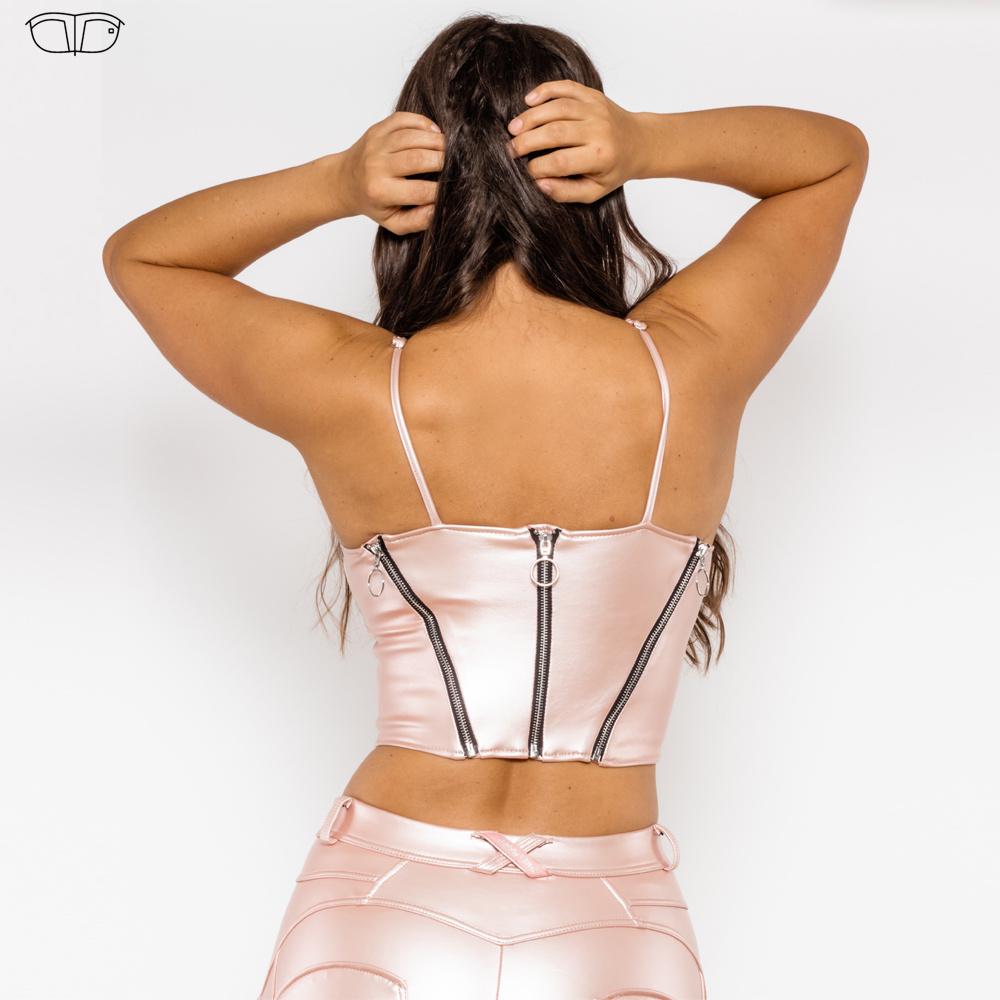 Shascullfites Melody Leather Shapers Pink Pu Leather Shapers Zippers Crop Top Gothic Women Slim Fit Tops Sleeveless Top