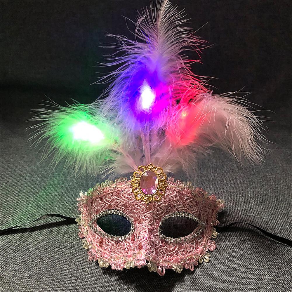 Women LED Party Mask Masquerade Luxury Peacock Feathers Half Face Mask Cosplay Costume Venetian Mask