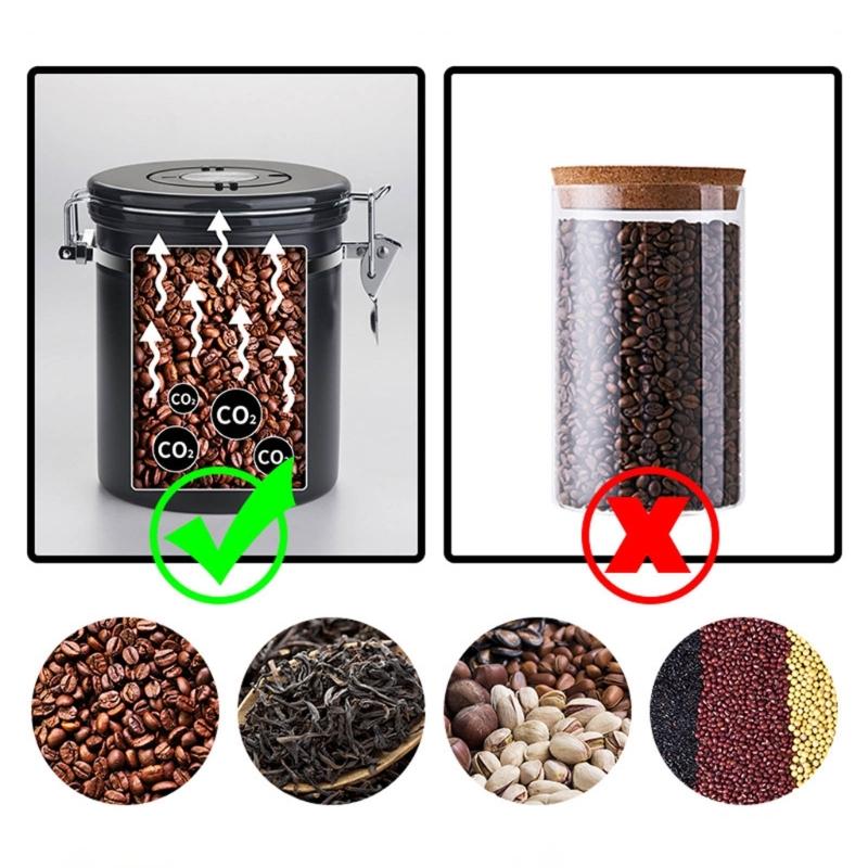 Stainless Steel Kitchen Coffee Canister Food Storage Jar with Date-Tracker and-Scoop for Grounds Coffee Sealing Can