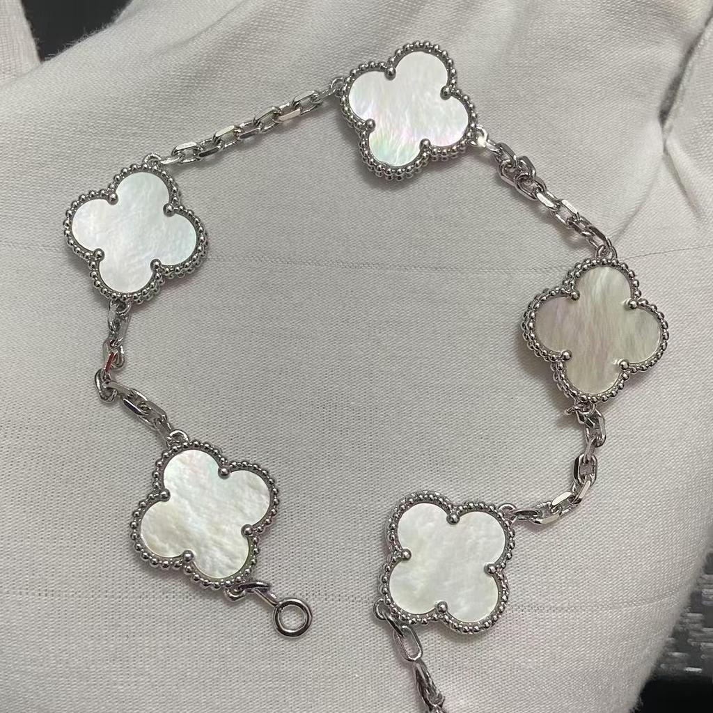 Nuova Versione Bracciale Quadrifoglio Cinque Fiori Agata Rossa Naturale Madreperla Bianca Bracciale da Donna Bracciale Laser