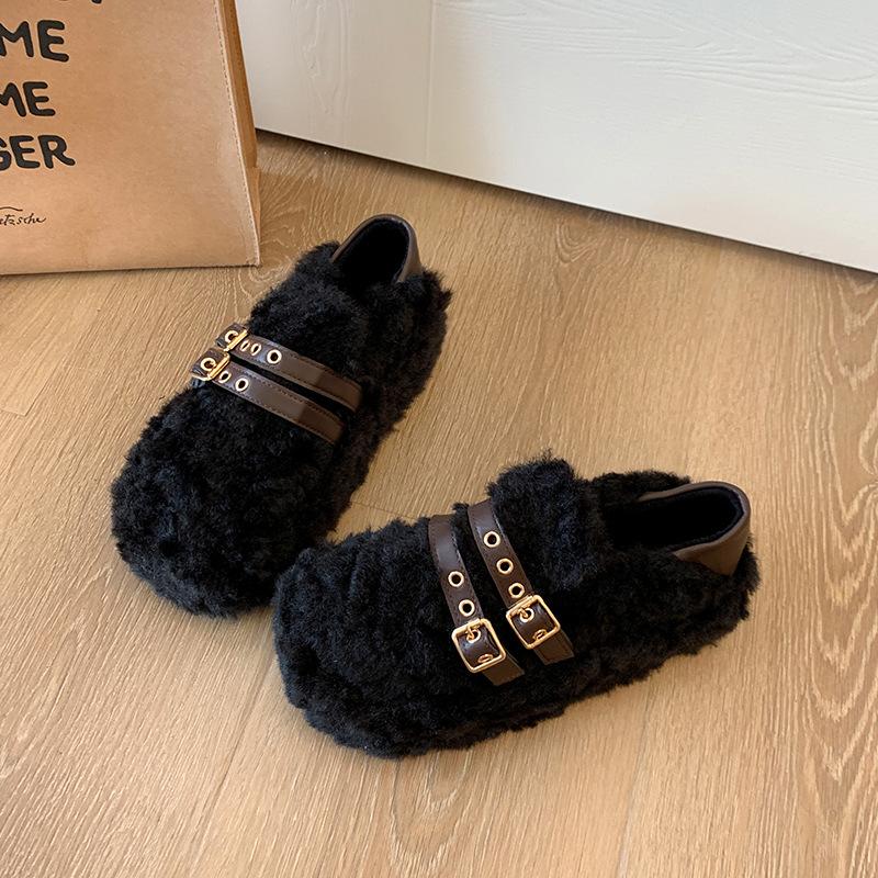 Niche high-end módní taška hlava Mao Mao pantofle dámské podzim a zima 2025 nové svrchní oblečení přezka na opasek taška hlava bavlněný mop