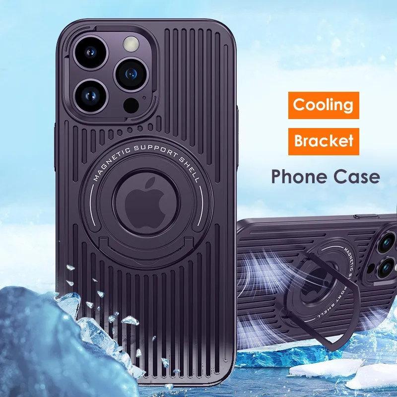 

Охлаждающий чехол для телефона с магнитной скрытой подставкой для iphone 12 13 14 Pro Max с кольцевым держателем для Samsung S23 Plus Ultra PC Cover