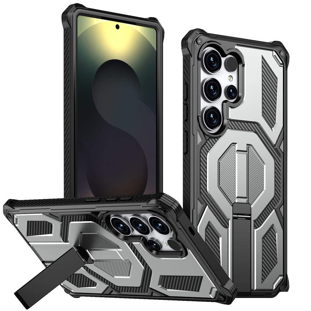 For Samsung Galaxy S25 Ultra Magnetic Case Rotating Kickstand PC + TPU Shockproof Drop-proof Phone Cover
