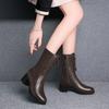 Fashion Autumn Winter Warm Leather Women's Half High Boots Gyaru Goth Work Trend 2025 Footwear On Promotion Pu Hot Ladies Mid Calf Shoes