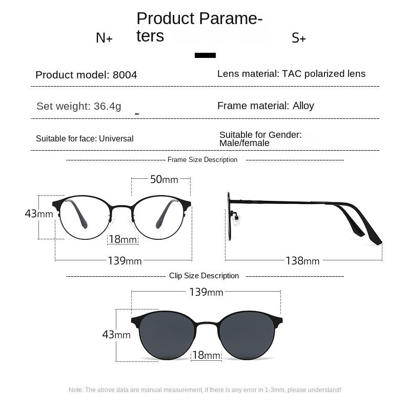 Lunettes de Soleil Rondes Monture Semi-Métal Clips Magnétiques Sur Monture Optique Prescription Magnétique Lunettes 3 EN 1