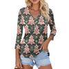 Women's Casual Fashion Sexy Comfortable Christmas Print V-Neck Button Three-quarter Sleeve Top