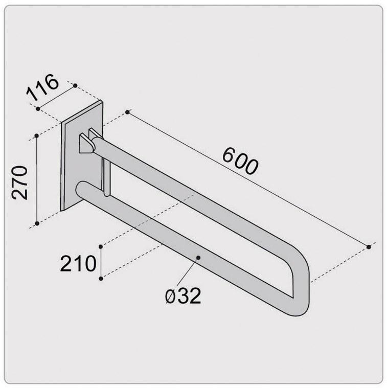 Ergoplus tilting handrail, 60 long, made of acid-resistant stainless steel