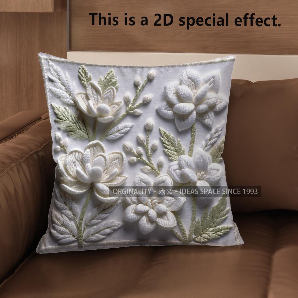 2D Floral Embroidered Pattern Decorative Pillow Covers Pattern Cushion Cover Suitable For Sofa Bedroom Car Pillow Cover