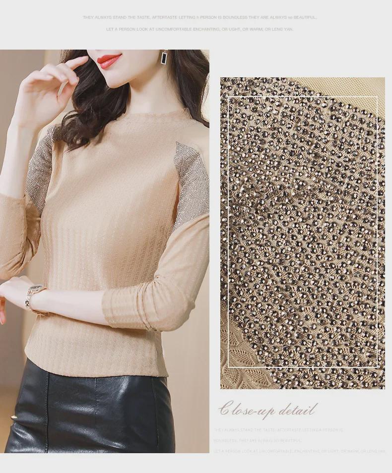 Top cu mâneci lungi din tricot plasă pentru femei Aiyimaiyi, gât rotund - Toamnă/Iarnă 2023