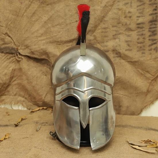 Handmade Greek Corinthian Helmet  Silver Spartan Warrior Armor  Plume Crested Cosplay Prop