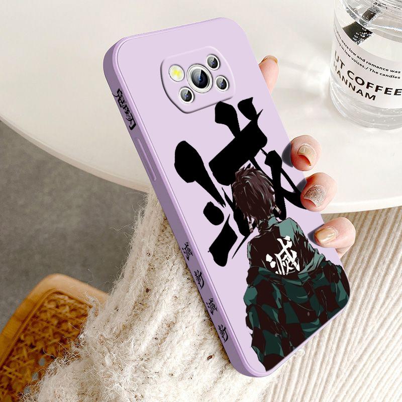 Demon Slayer Cute For POCO M5S M4 M3 C55 C50 C40 C3 X5 X4 X3 X2 F5 F4 F3 Pro GT NFC Liquid Left Rope Phone Case