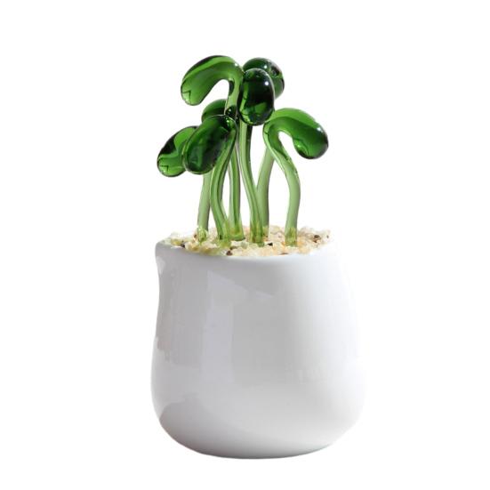 Handmade Glass Potted Plants Ornament Hand-Blown Glass Cactus Bean Sprout Floral Art Figurine Home Office Desktop Decoration