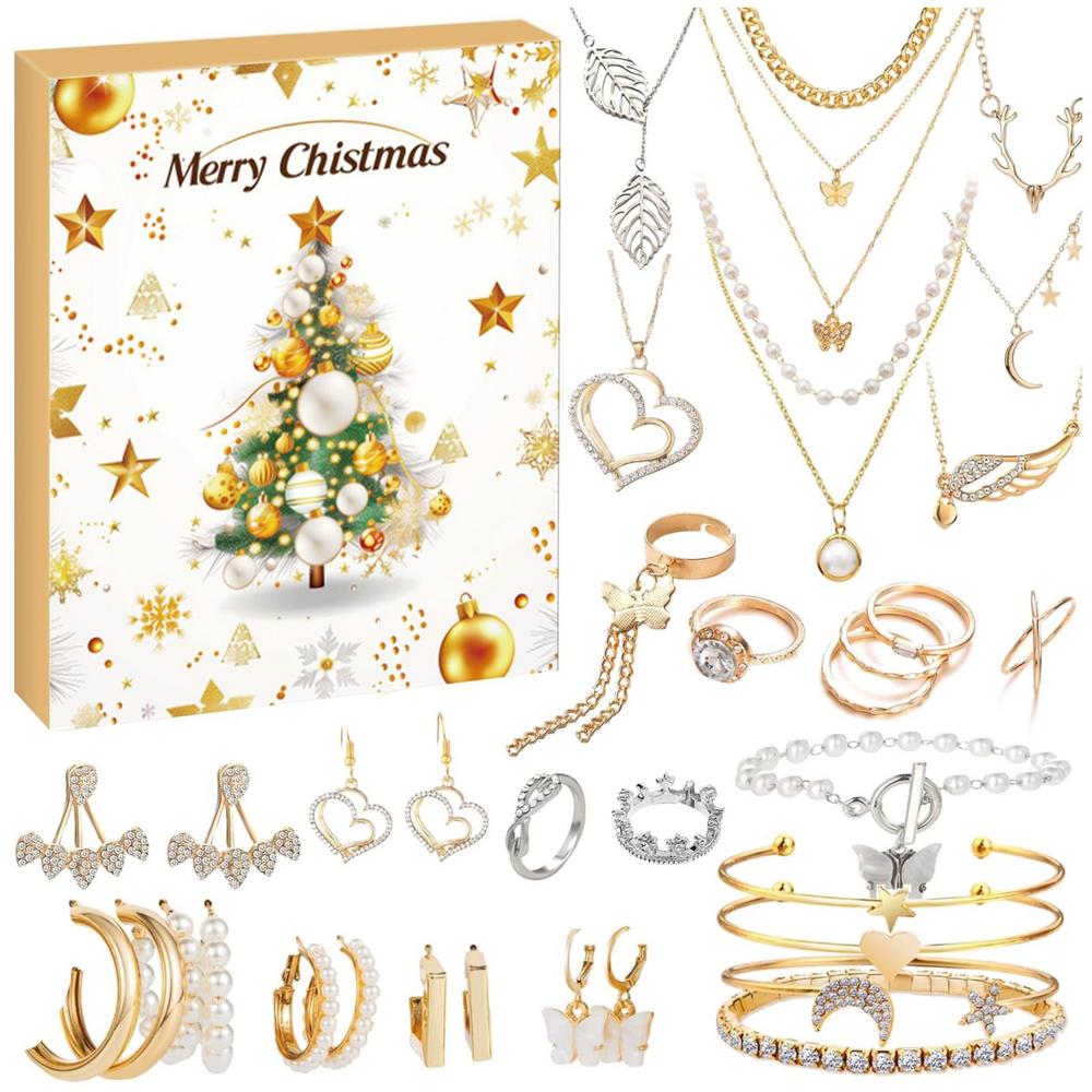 Jewelry Advent 24 Day Countdown To Christmas Calendar Fashion Bracelet Necklace Earring Rings For Adult Women & Teen Girls