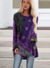 Top da donna a manica lunga con scollo rotondo, stampa stile etnico retrò