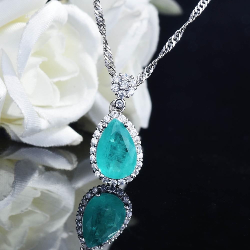 Women Jewelry Set Simulated Paraiba Teardrop Ring Pendant Necklace Earrings