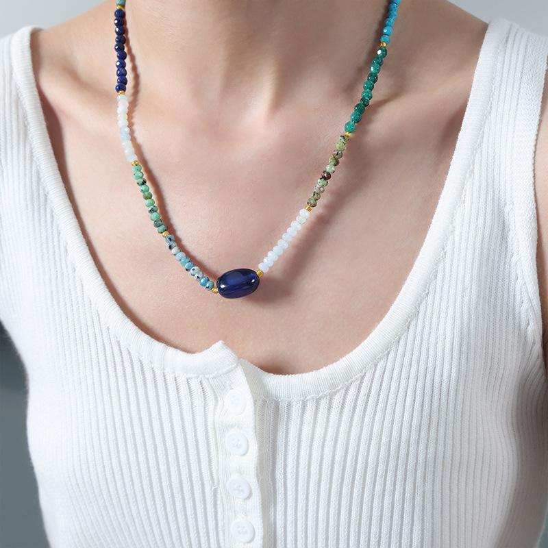 Bohemian Dopamine Trend Fashion Multi-Color Mix And Match Natural Stone Agate Beaded Handmade Versatile Necklace Women