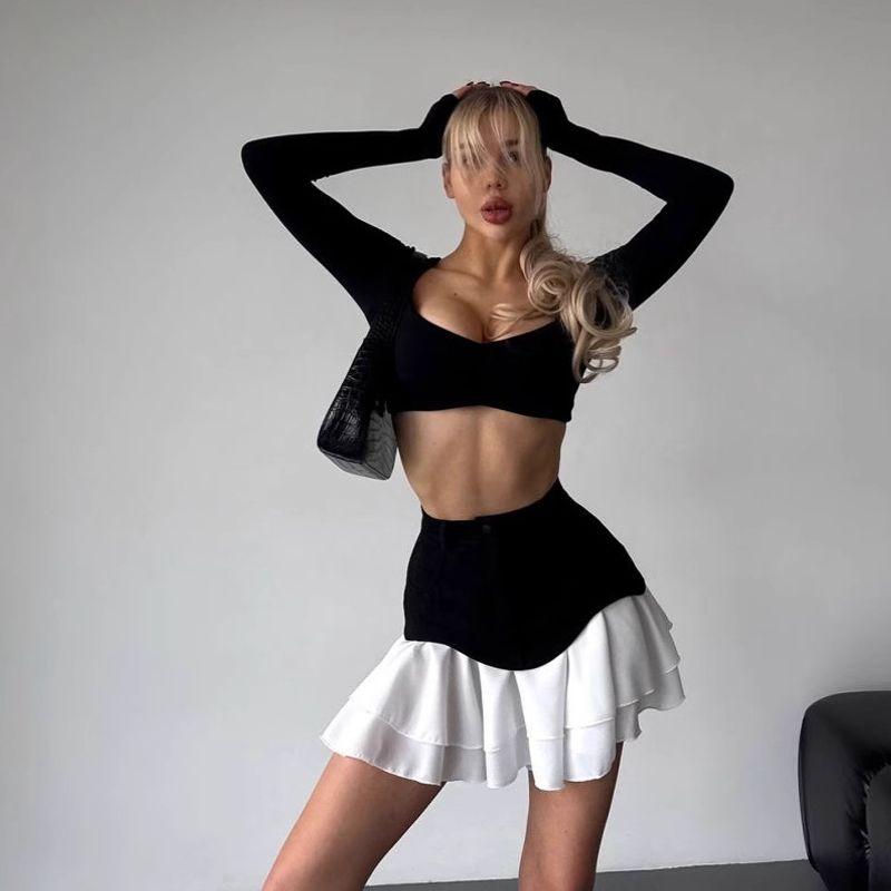 European and American Short Dress Patchwork Pleated Skirt High Waist Slimming Women's Bag Hip Gyaru Sexy Irregular Skirt Skirt