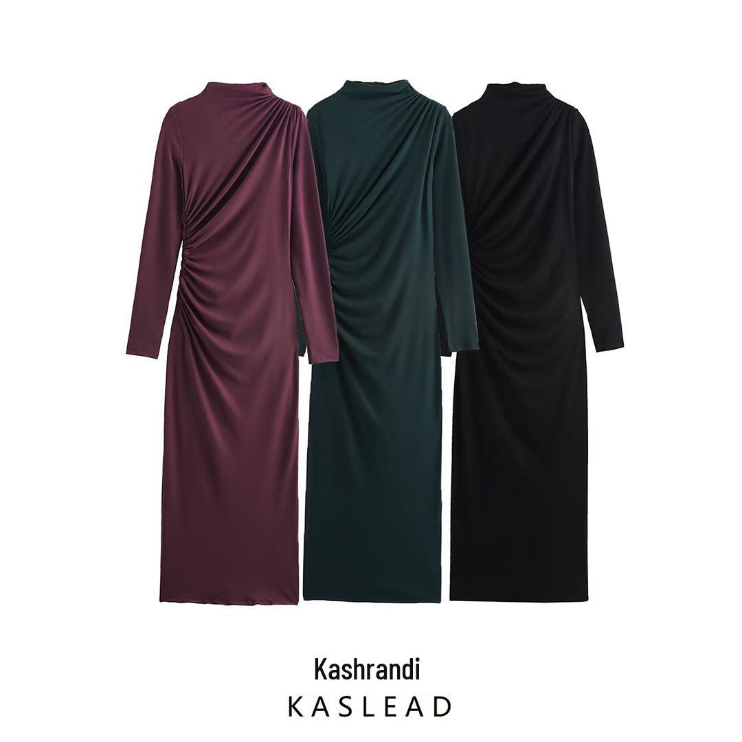 

Autumn 2024 Women s European & American Slim Pleated Midi Dress Extra Small (XS)