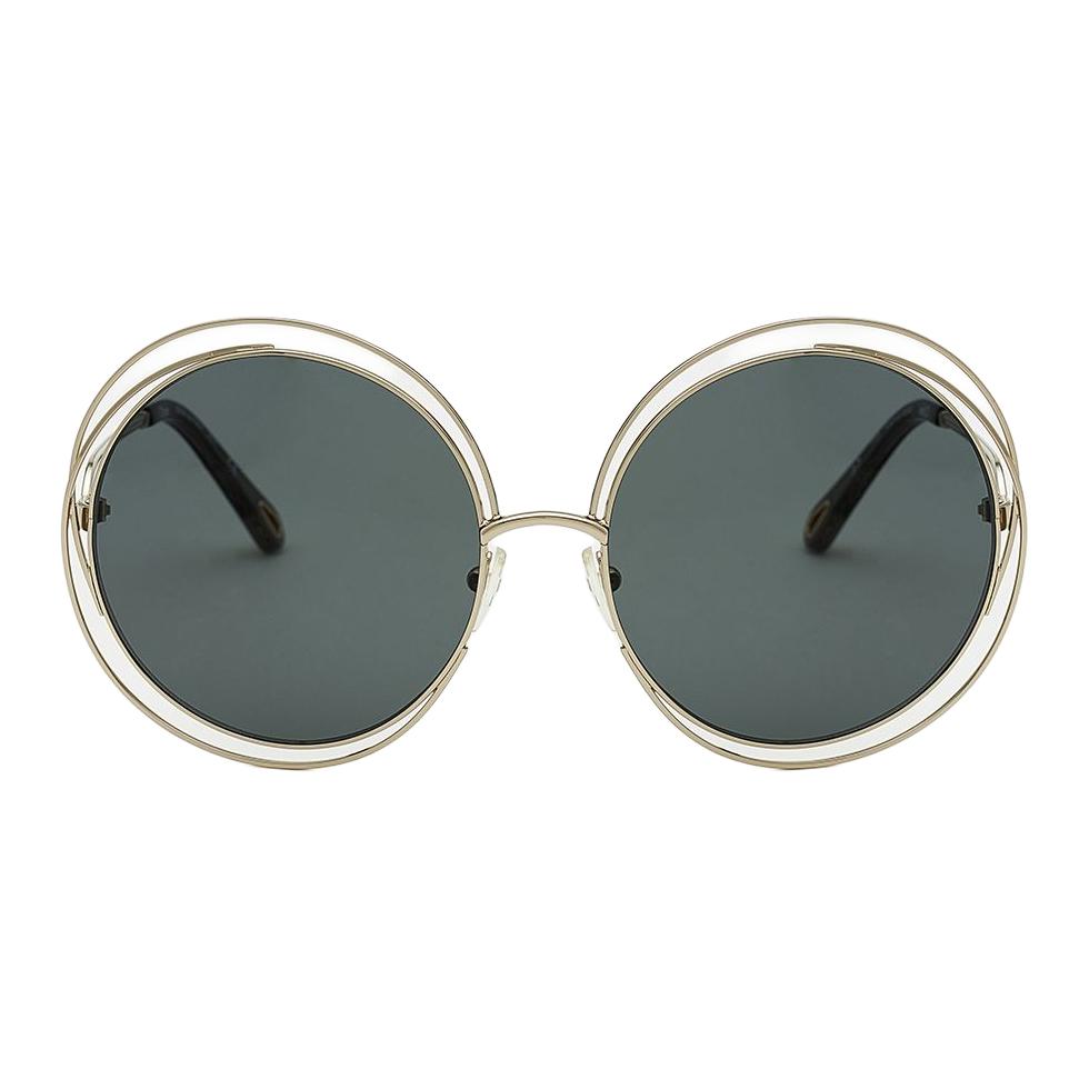 Chloe Retro Mode Großer Rahmen Metall Rund Sonnenbrille Unisex Sonnenbrille Gold CH114SD