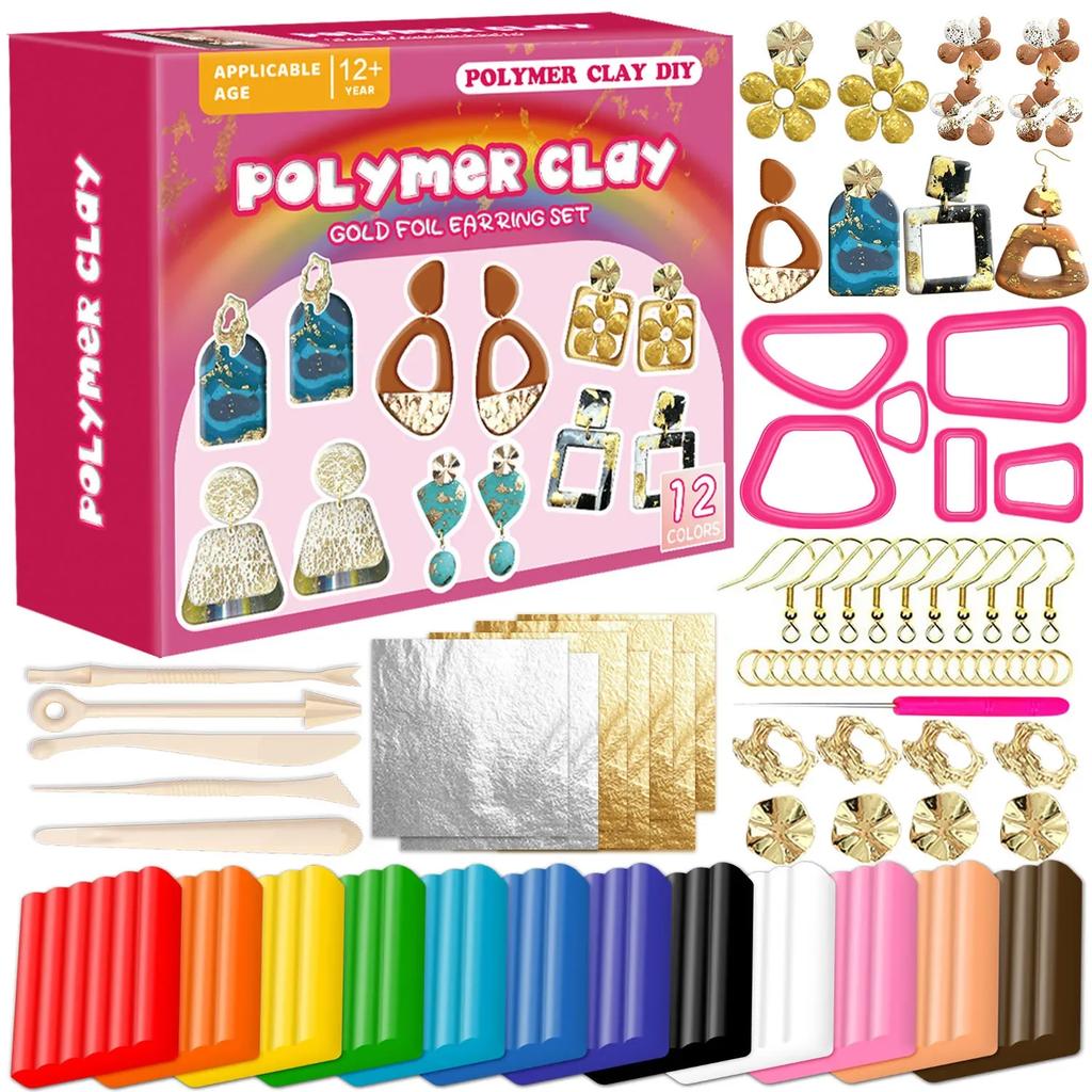 Kit de Fabricación de Pendientes de Arcilla Polimérica DIY Arcilla de Modelar con Herramientas de Escultura Horneable al Horno o Secado al Aire Manualidades Artísticas Para Adolescentes Adultos