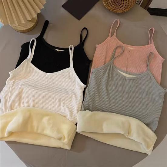 Women Sleeveless Thermal Tank Top Spaghetti Strap Fleece Lined Underwear Top Warm Camisole Base Layer