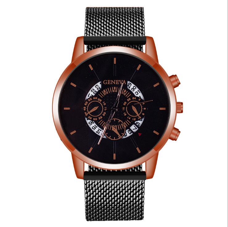 Versatile Three-Eye Calendar Watch Men'S Fashion Mesh Belt Quartz Watch