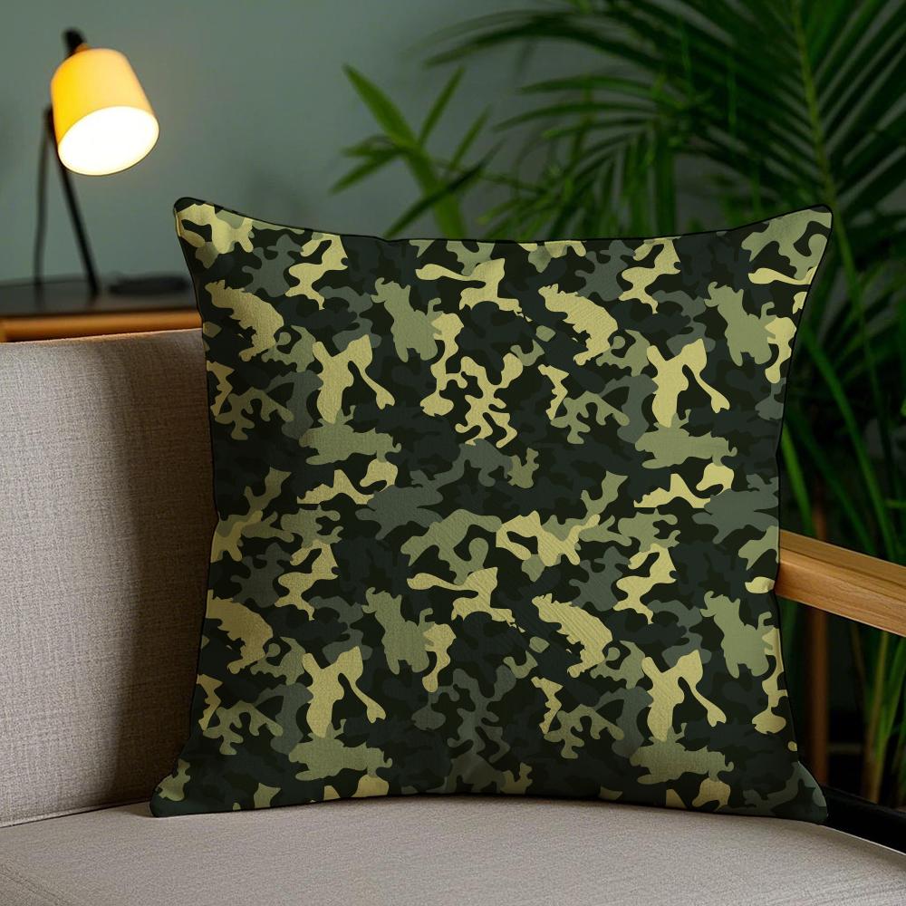 Classic Camo Pattern Cushion Cover Soft Plush Fabric DoubleSided Printed Sofa Cushion Cover for All Seasons Home Decor Gift