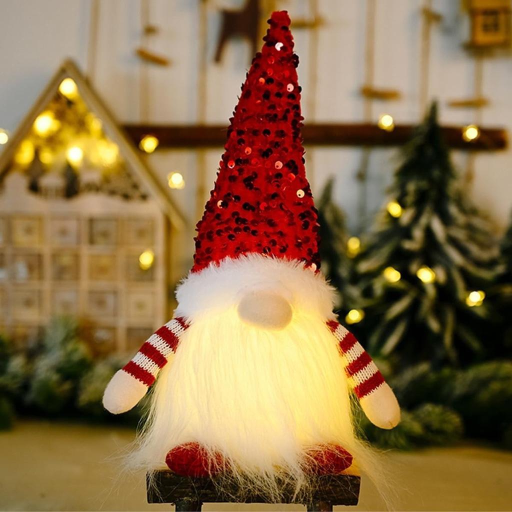 30cm Aufleuchtender Weihnachtsgnom Plüsch Paillettenhut Weihnachten Gesichtsloser Plüschpuppen Tischplatte Elfenornamente für Neujahr Weihnachtsfeier Deko