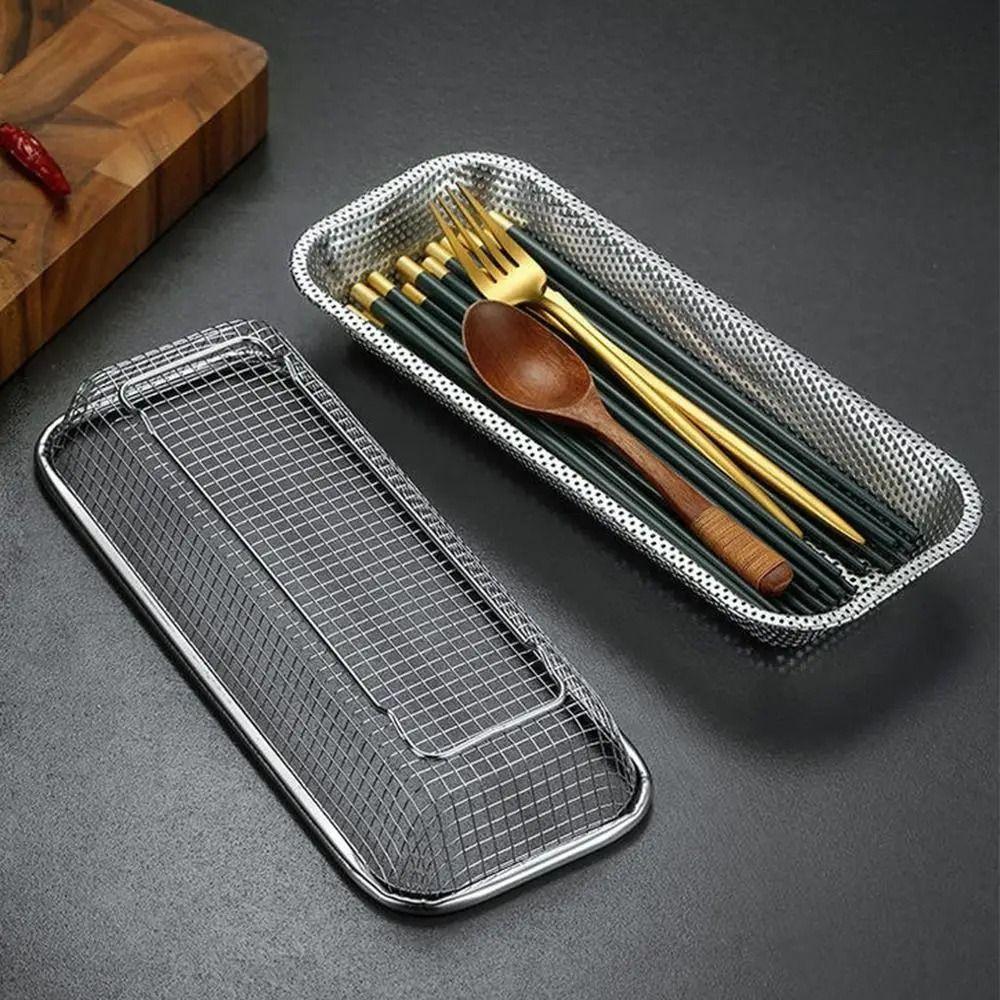 

Rectangular Chopsticks Storage Basket Stainless Steel Washing Storage Baskets Desk Decoration Style 2 S