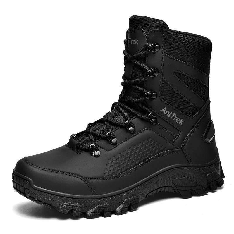 

Autumn/Winter Plus Size Waterproof High-Top Hiking Boots - Wear-Resistant, Non-Slip, Off-Road Men s Trekking Shoes 43 чёрный