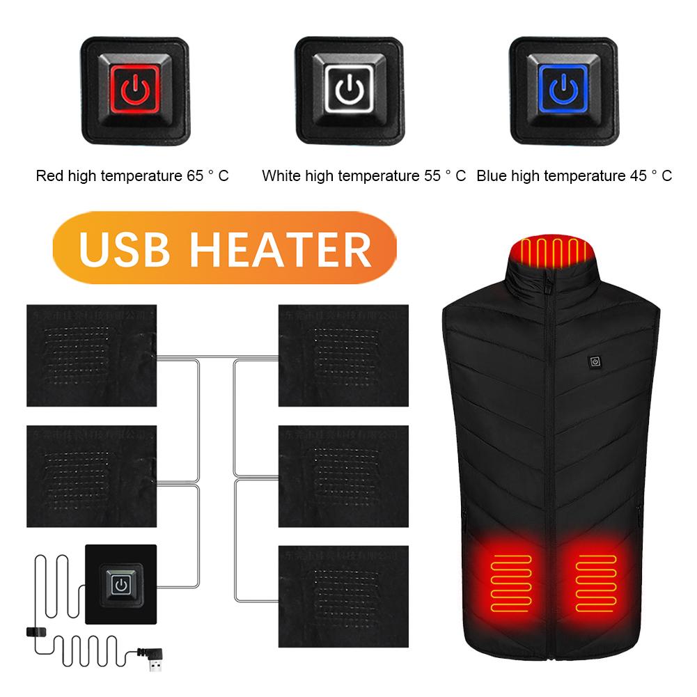Electric Heating Pads 5/4/2/1 Zones Cloth Jacket Heater Pads 3 Gear Adjustable DIY Heat Clothing Thermal Pads for Camping Hiking