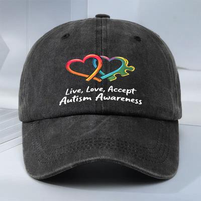 Gorra de Béisbol Corazón Rompecabezas Arcoíris Conciencia del Autismo Adulto Poliéster Casual Ajustable Unisex