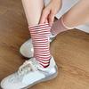 Womens Japanese Korean Cotton Middle Calf Socks Elegant College Style Casual Multicolored Striped Crew Socks Streetwear