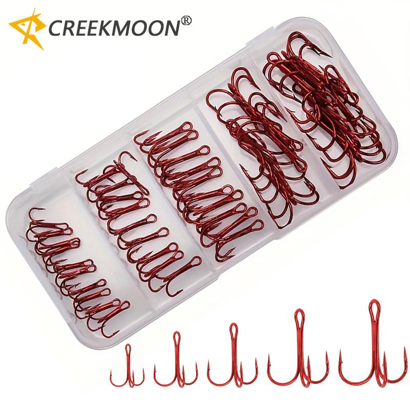 50pcs Barbed Fishing Treble Hooks Mix 2-10# High Strength Carbon Steel Hooks for Ice Sea Carp Fishing Lure Sharp Durable Tackle 260319
