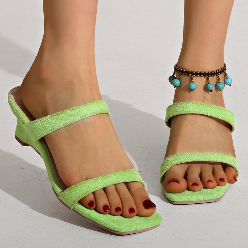 Mode Keilabsatz Sandalen Sommer Neu Quadratische Zehenpartie Offene Zehen Wildleder Feine Riemchen Set Fuß Rutschfest Abriebfest Hausschuhe