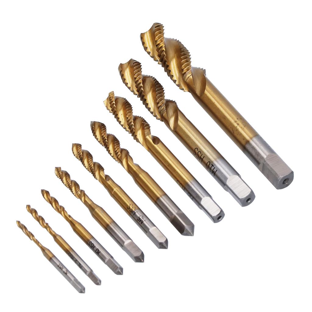 Spiral Flute Tap Set Ti Coated HSS Screw Thread Tapping Hand Tool Hardware 9 Sizes M2‑M12