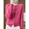 New Round Neck Thickened Pure Wool Knitted Cardigan Sweater for Women Warm Skin-friendly Cashmere Twist Jacket