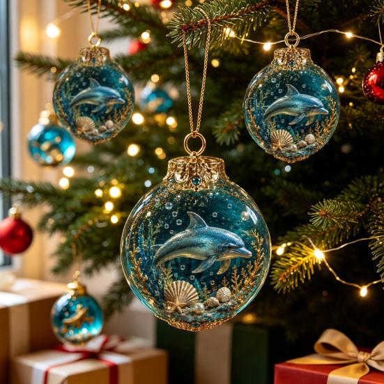 Adornos para Fiesta de Fantasía Azul Dorado, Bolas de Navidad Temáticas del Océano, Bolas Transparentes Iluminadas con Medusa Tortuga Pulpo, Creativas para Inauguración de Casa