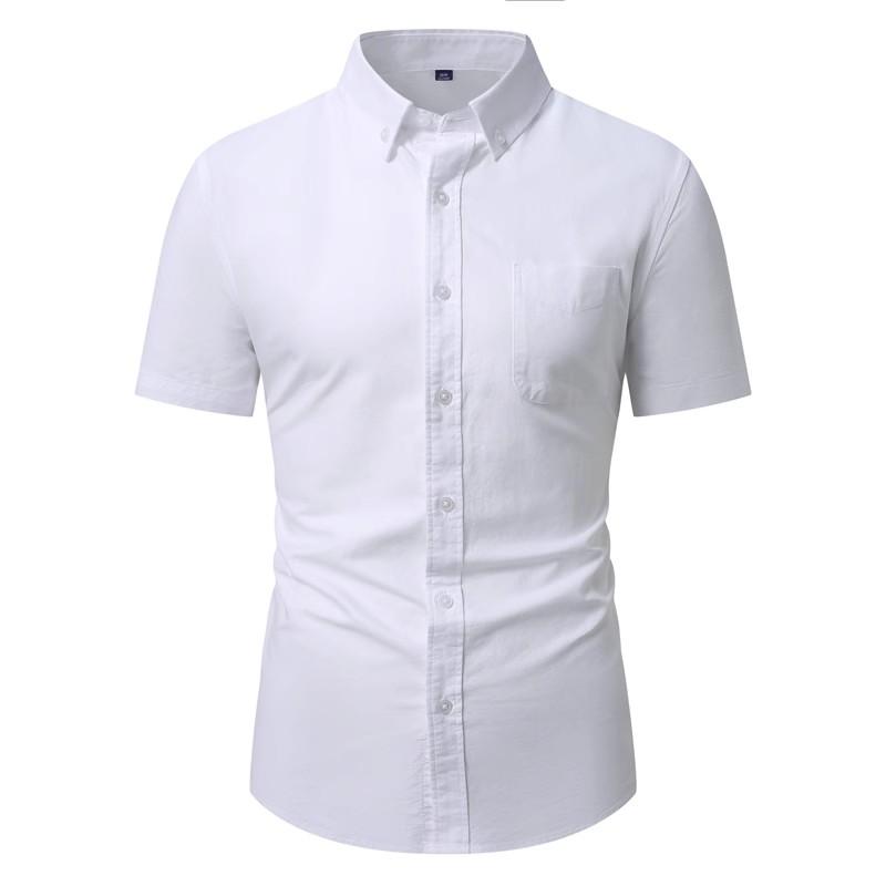 Summer Oxford Cotton Short Sleeve Shirts Business Casual Square Collar Shirt Men